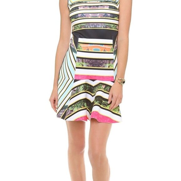 NWOT Clover Canyon Cuban Step Sleeveless Fit Flare Flounce Neoprene Dress Small - Picture 7 of 13